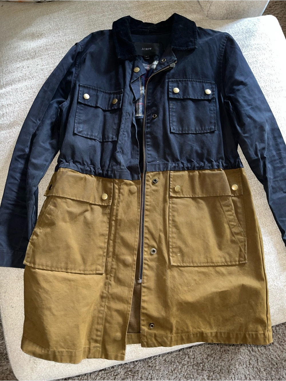 J. Crew Navy and Khaki Two-Tone Utility Trench Coat
